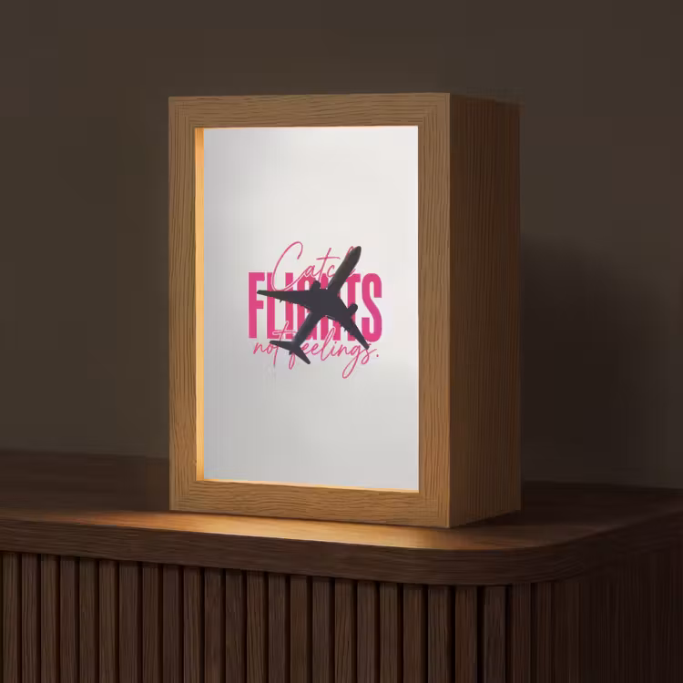 Catch flights not feelings - Vliegtuig - Roze Light Box met kabel (Tafellamp) klein -z3d_website