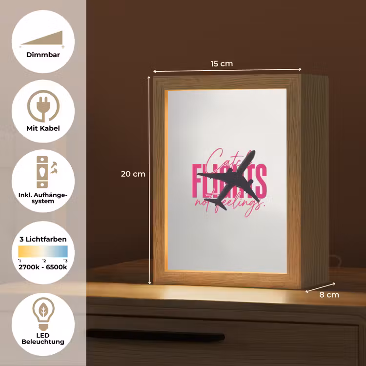 Catch flights not feelings - Vliegtuig - Roze Light Box met kabel (Tafellamp) klein -USP_DE