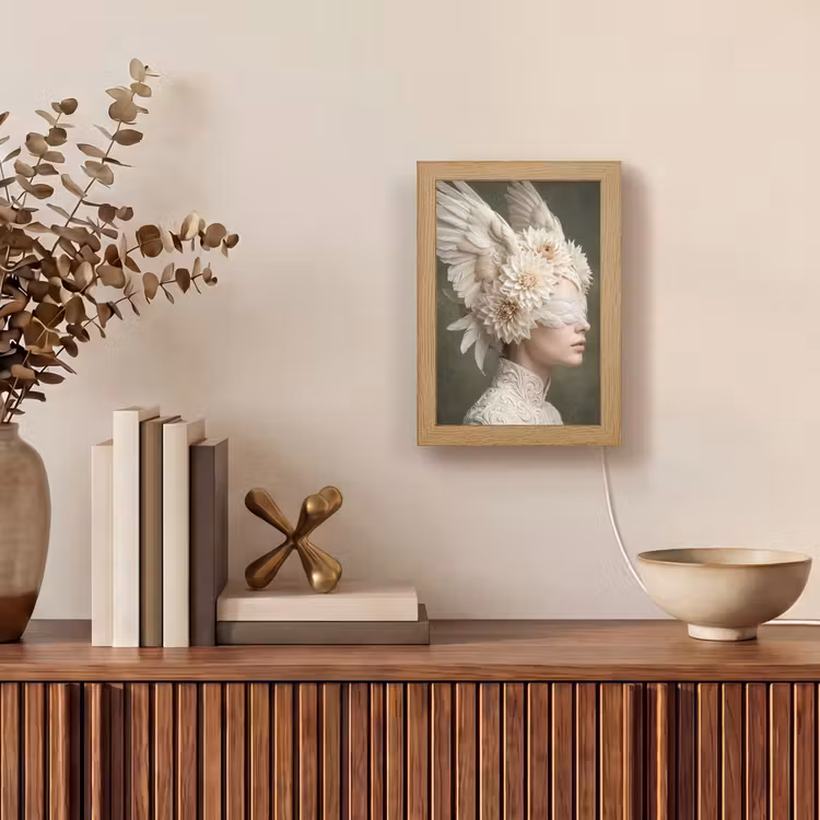 Vleugels - Vrouw - Wit Light Box met kabel (Tafellamp) klein -sfeer2