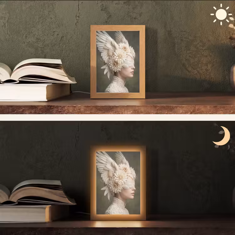 Vleugels - Vrouw - Wit Light Box met kabel (Tafellamp) klein -sfeer3