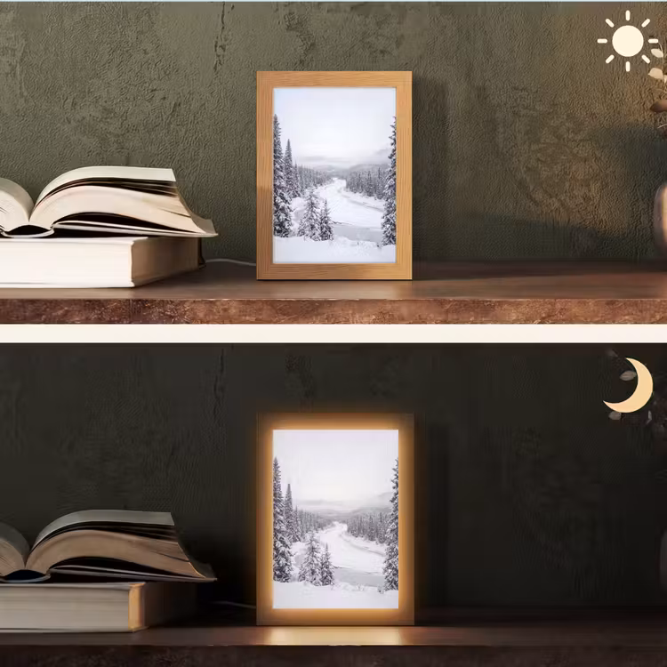 Rivier - Bevroren - Landschap - Winter Light Box met kabel (Tafellamp) klein -sfeer3