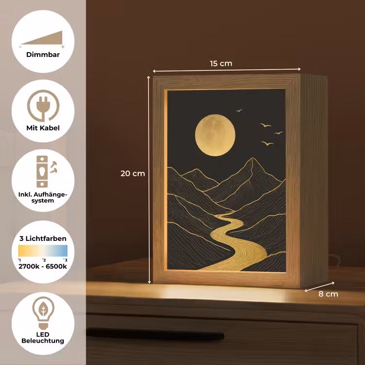 Rivier - Goud - Maan - Vogels Light Box met kabel (Tafellamp) klein -USP_DE