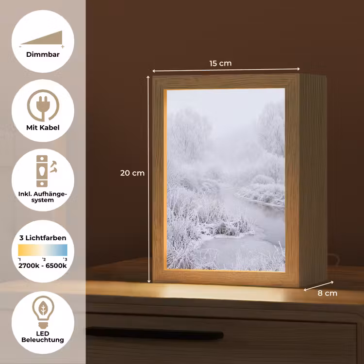 Rivier - Sneeuw - Bos - Winter - Schilderachtig Light Box met kabel (Tafellamp) klein -USP_DE