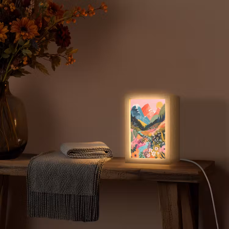Rivier - Diepte - Bloemen Light Box met kabel (Tafellamp) klein -sfeer4