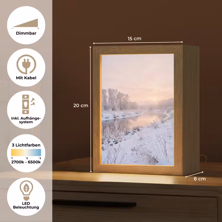 Rivier - Winter - Landschap - Sneeuw - Zonsopgang Light Box met kabel (Tafellamp) klein -USP_DE