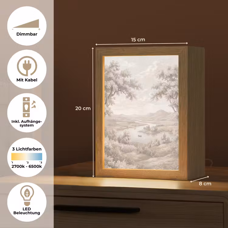 Rivierlandschap - Bergen - Natuur - Vintage - Beige Light Box met kabel (Tafellamp) klein -USP_DE