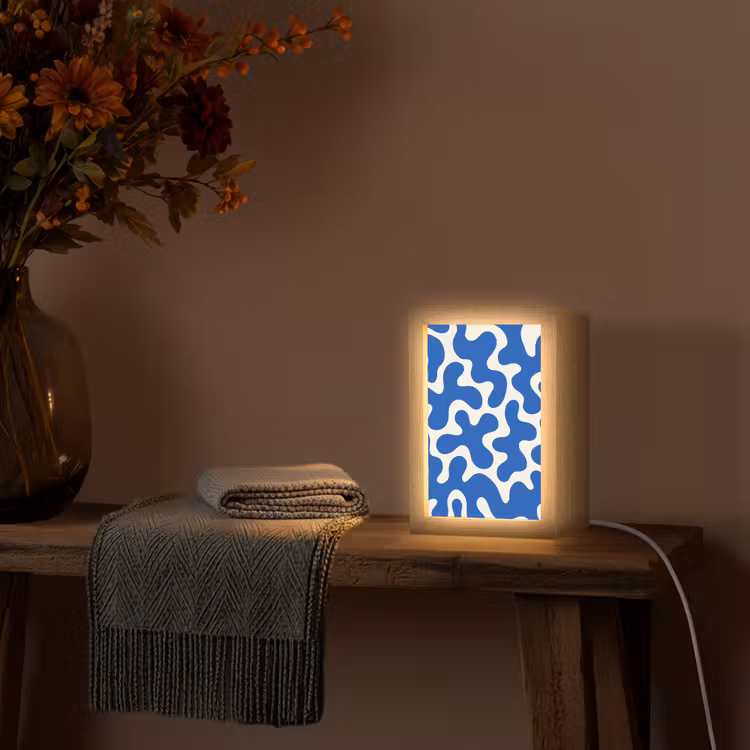 Vormen - Abstract - Blauw - Golven Light Box met kabel (Tafellamp) klein -sfeer4