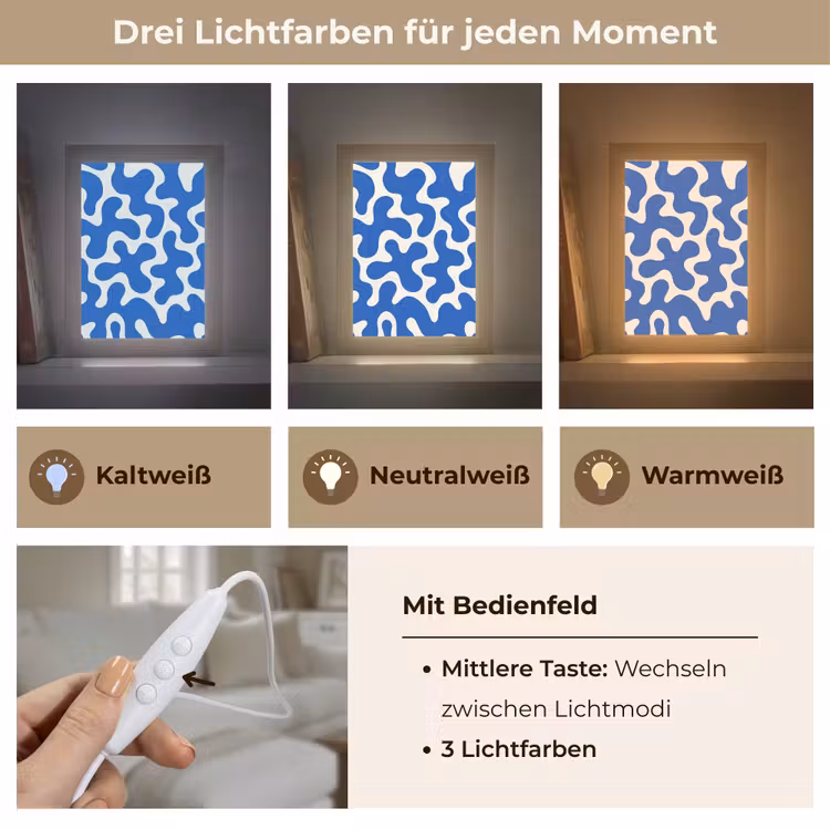 Vormen - Abstract - Blauw - Golven Light Box met kabel (Tafellamp) klein -USP_lichtkleurDE