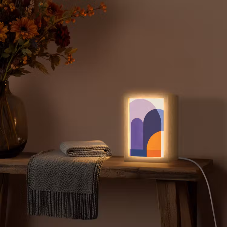 Vormen - Abstract - Grafisch - Oranje Light Box met kabel (Tafellamp) klein -sfeer4
