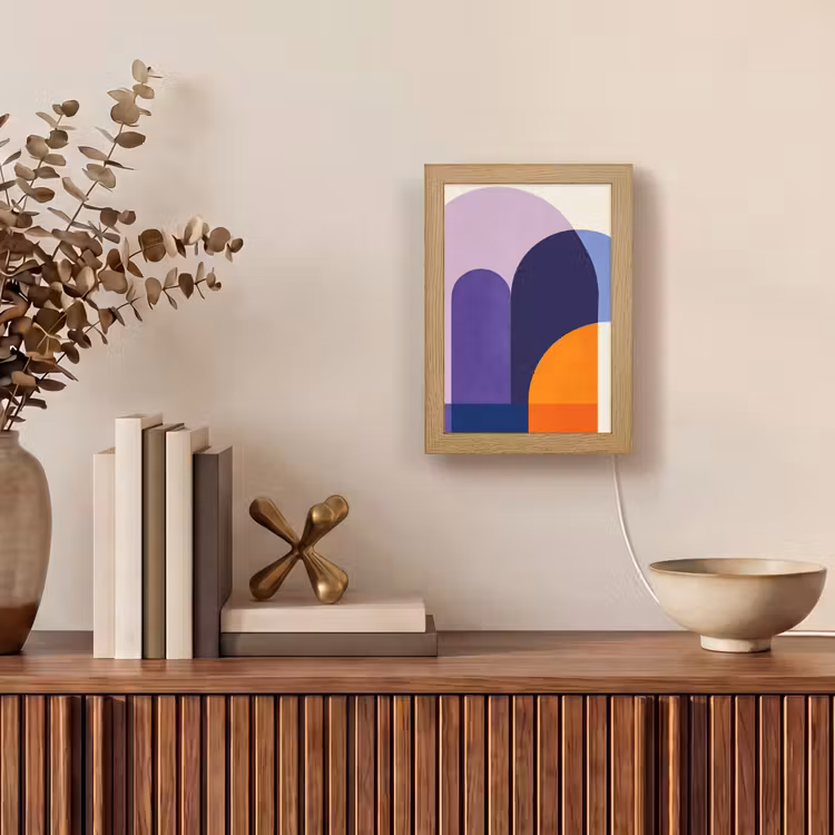 Vormen - Abstract - Grafisch - Oranje Light Box met kabel (Tafellamp) klein -sfeer2
