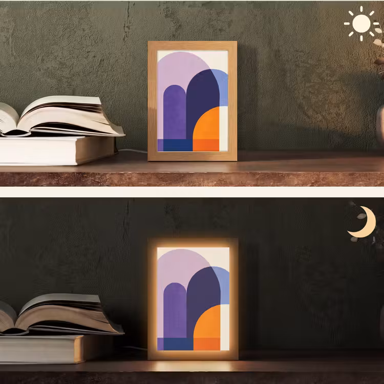 Vormen - Abstract - Grafisch - Oranje Light Box met kabel (Tafellamp) klein -sfeer3