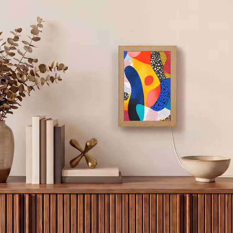 Vormen - Abstract - Stippels - Blauw Light Box met kabel (Tafellamp) klein -sfeer2