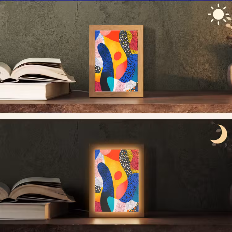 Vormen - Abstract - Stippels - Blauw Light Box met kabel (Tafellamp) klein -sfeer3