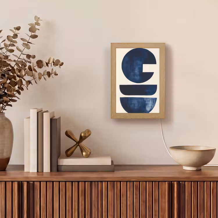 Vormen - Blauw - Abstract Light Box met kabel (Tafellamp) klein -sfeer2