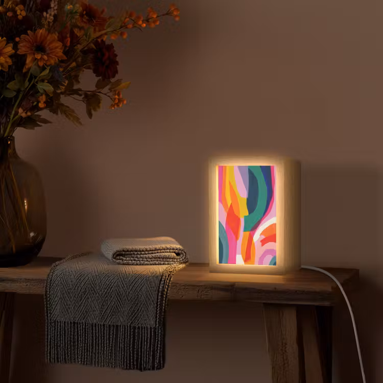 Vormen - Golvend - Abstract - Felroze Light Box met kabel (Tafellamp) klein -sfeer4