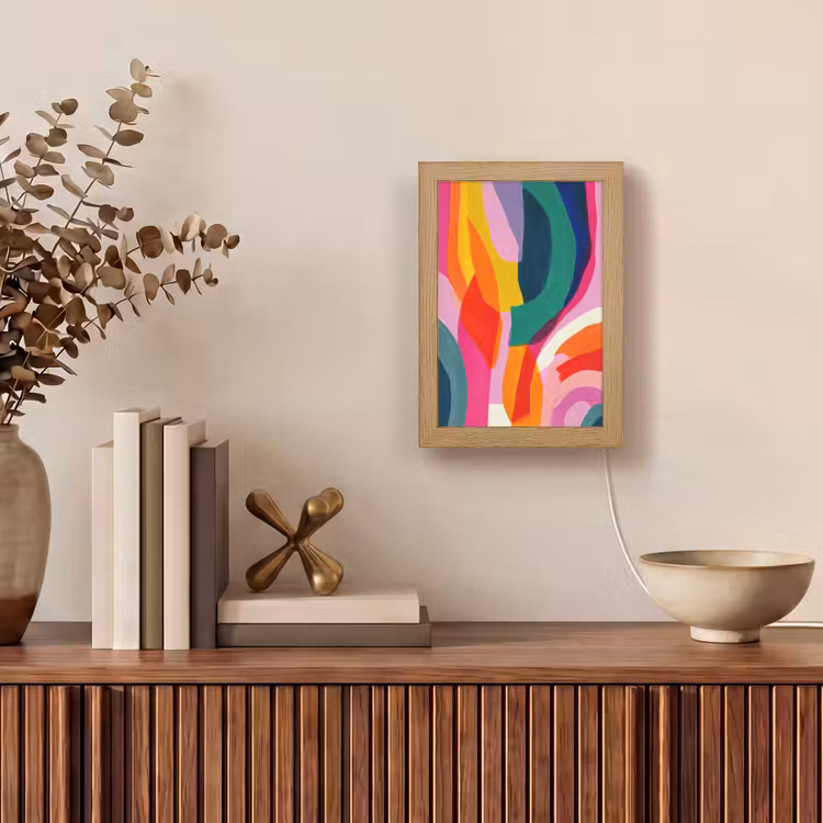 Vormen - Golvend - Abstract - Felroze Light Box met kabel (Tafellamp) klein -sfeer2