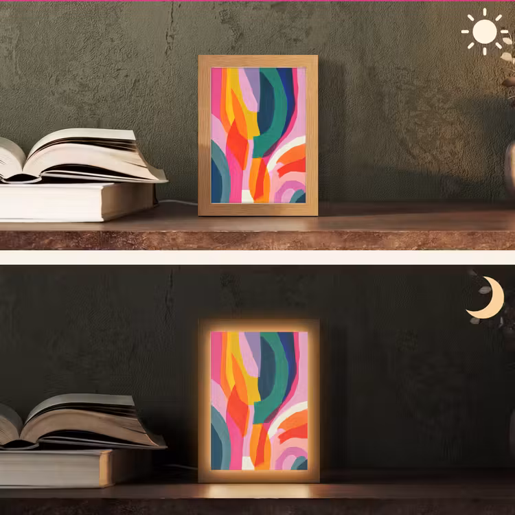 Vormen - Golvend - Abstract - Felroze Light Box met kabel (Tafellamp) klein -sfeer3