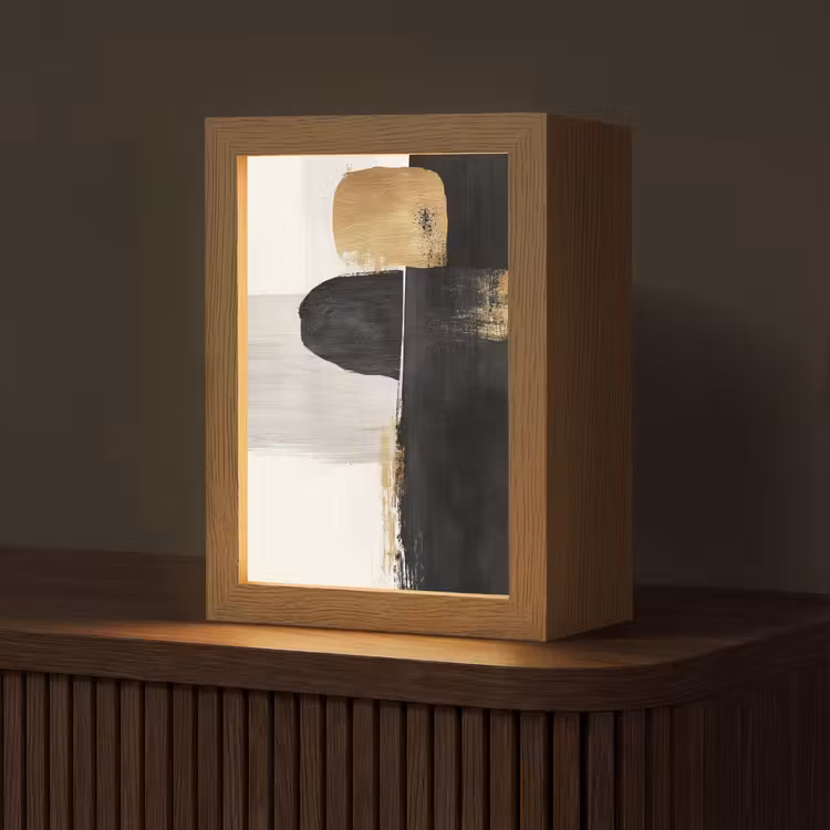 Vormen - Penseelstreken - Abstract - Goud Light Box met kabel (Tafellamp) klein -z3d_website