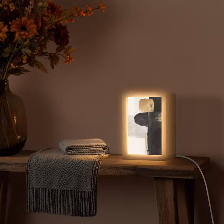 Vormen - Penseelstreken - Abstract - Goud Light Box met kabel (Tafellamp) klein -sfeer4