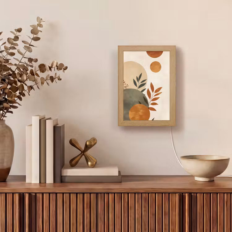 Vormen - Rond - Bladeren - Beige Light Box met kabel (Tafellamp) klein -sfeer2