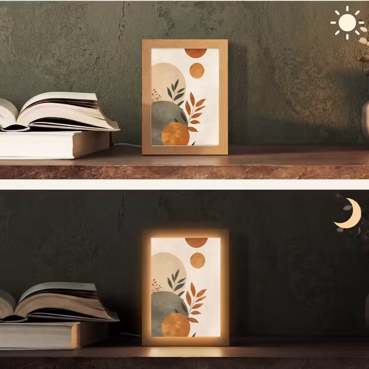Vormen - Rond - Bladeren - Beige Light Box met kabel (Tafellamp) klein -sfeer3