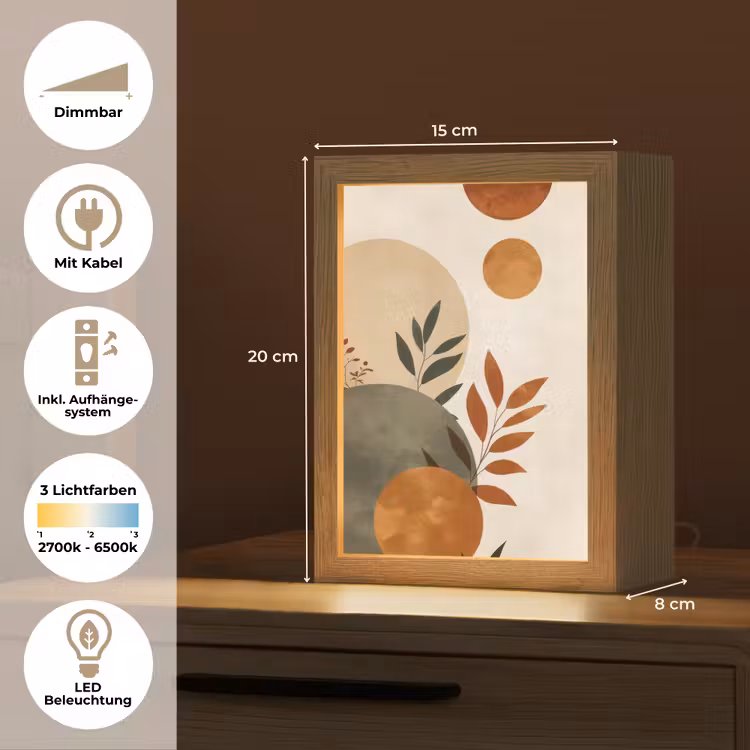 Vormen - Rond - Bladeren - Beige Light Box met kabel (Tafellamp) klein -USP_DE