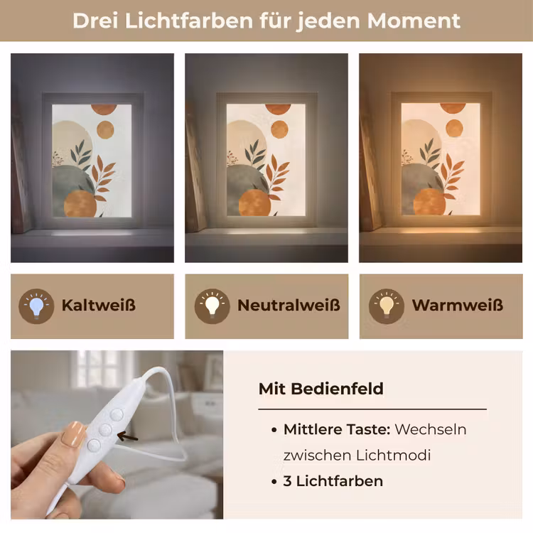 Vormen - Rond - Bladeren - Beige Light Box met kabel (Tafellamp) klein -USP_lichtkleurDE