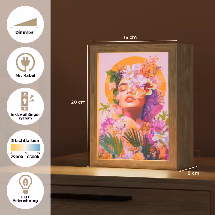 Vrouw - Abstract - Cirkel - Bloemen Light Box met kabel (Tafellamp) klein -USP_DE