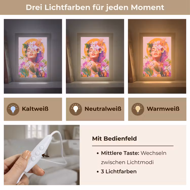 Vrouw - Abstract - Cirkel - Bloemen Light Box met kabel (Tafellamp) klein -USP_lichtkleurDE