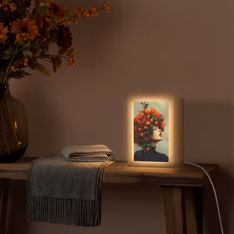 Vrouw - Appels - Rood - Bladeren Light Box met kabel (Tafellamp) klein -sfeer4