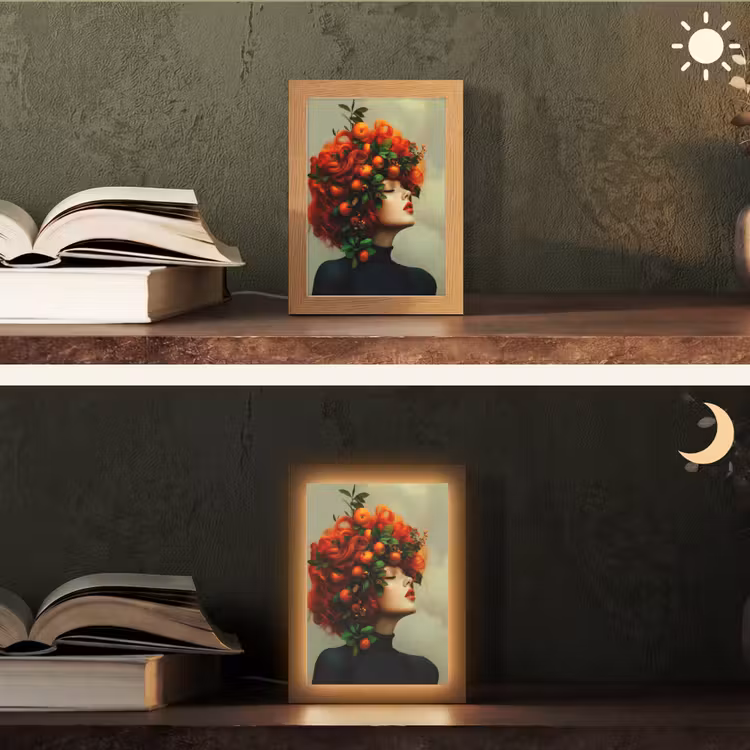 Vrouw - Appels - Rood - Bladeren Light Box met kabel (Tafellamp) klein -sfeer3