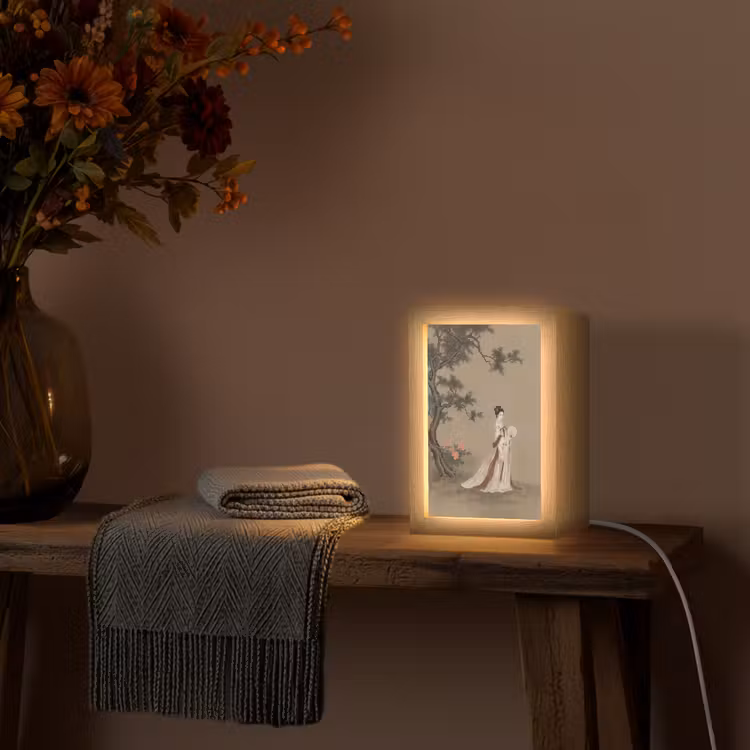 Vrouw - Azië - Kunst - Beige Light Box met kabel (Tafellamp) klein -sfeer4