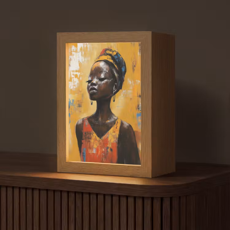 Vrouw - Ogen - Penseelstreken - Geel Light Box met kabel (Tafellamp) klein -z3d_website