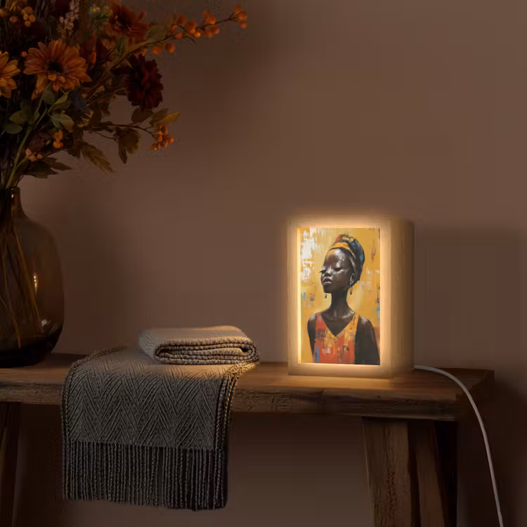 Vrouw - Ogen - Penseelstreken - Geel Light Box met kabel (Tafellamp) klein -sfeer4