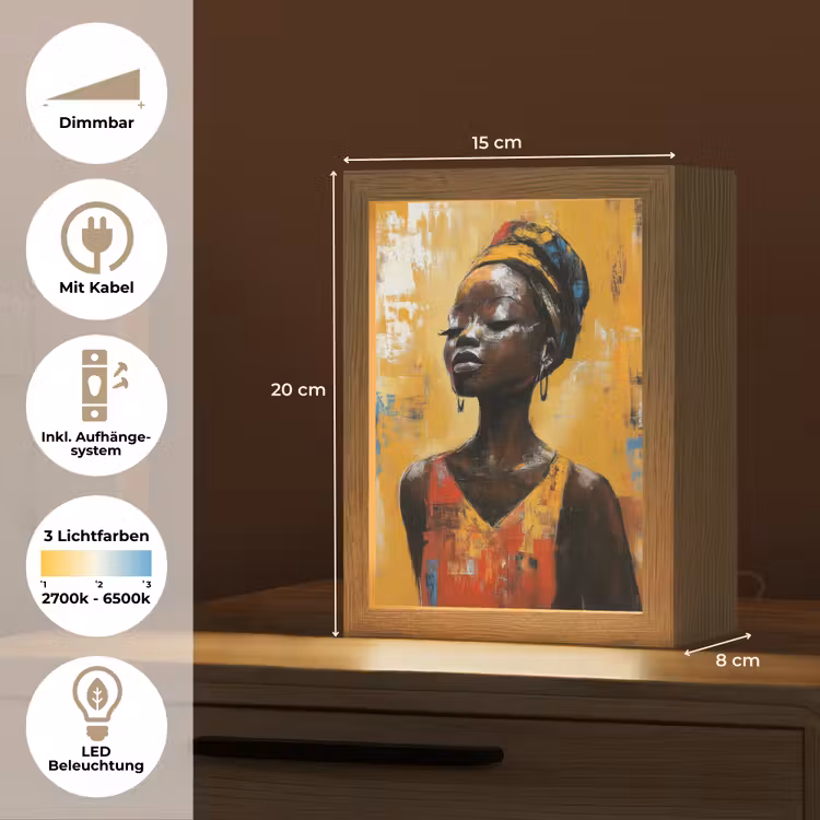 Vrouw - Ogen - Penseelstreken - Geel Light Box met kabel (Tafellamp) klein -USP_DE