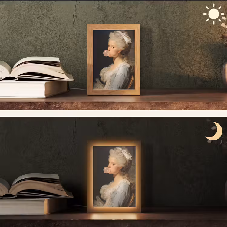 Vrouw - Barokjurk - Kauwgom Light Box met kabel (Tafellamp) klein -sfeer3
