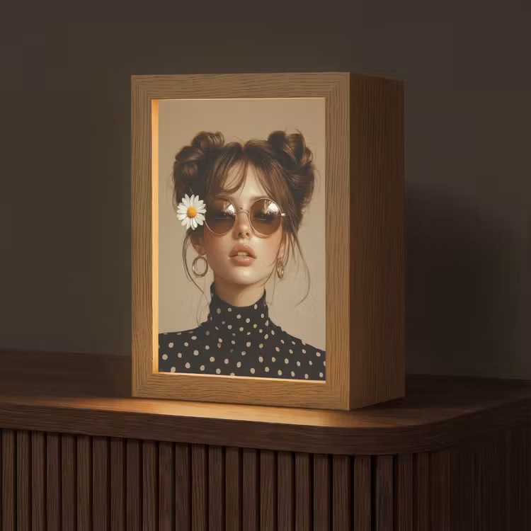 Vrouw - Beige - Bloem - Modern - Portret Light Box met kabel (Tafellamp) klein -z3d_website
