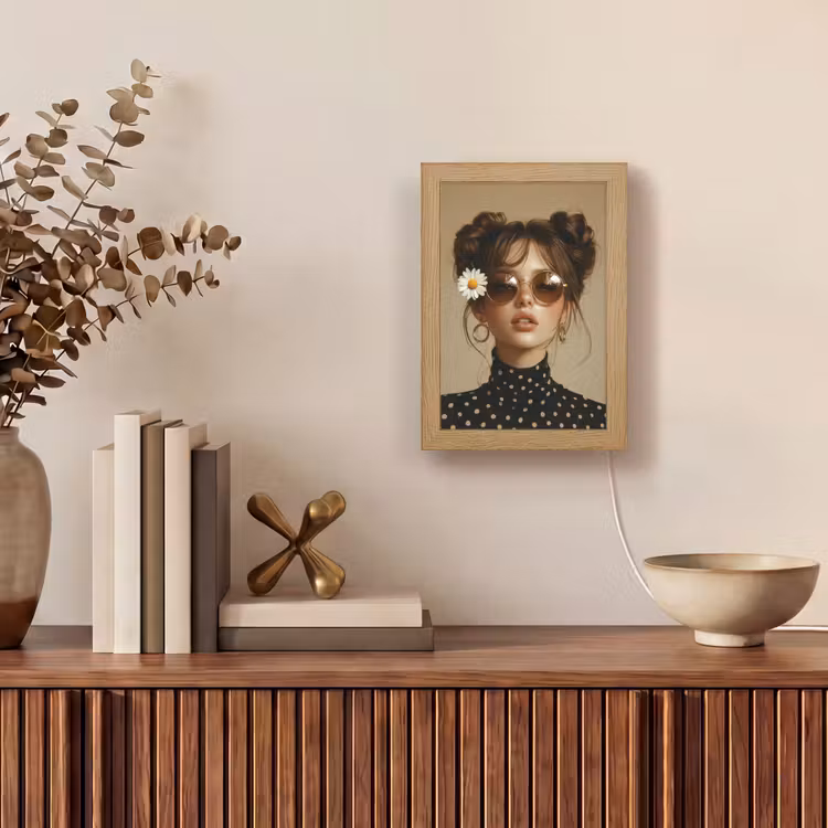 Vrouw - Beige - Bloem - Modern - Portret Light Box met kabel (Tafellamp) klein -sfeer2