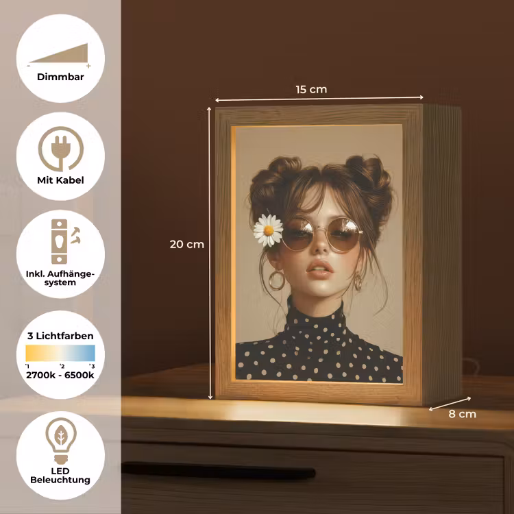 Vrouw - Beige - Bloem - Modern - Portret Light Box met kabel (Tafellamp) klein -USP_DE