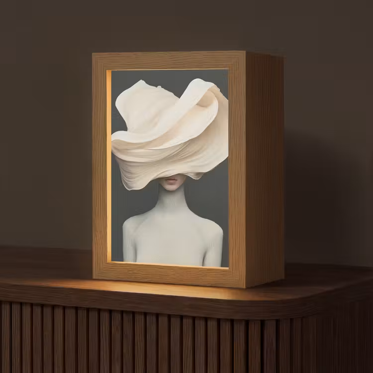 Vrouw - Beige - hoed Light Box met kabel (Tafellamp) klein -z3d_website