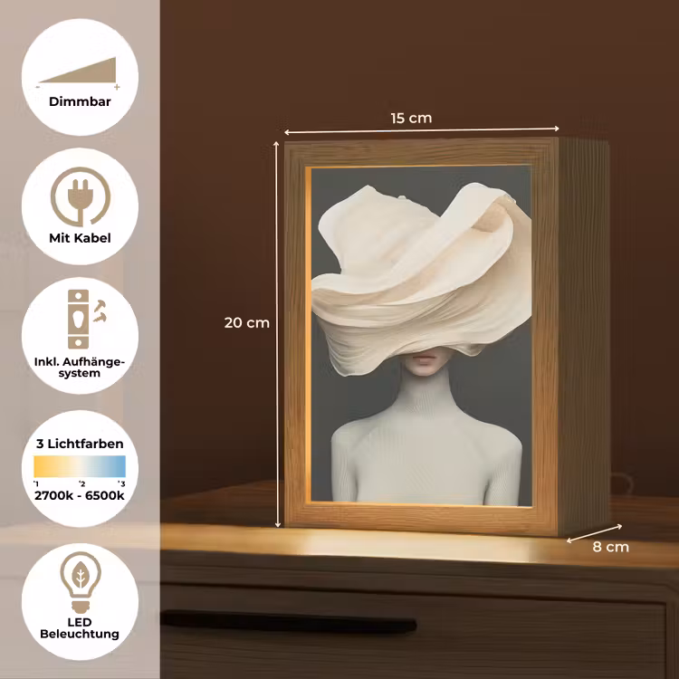 Vrouw - Beige - hoed Light Box met kabel (Tafellamp) klein -USP_DE