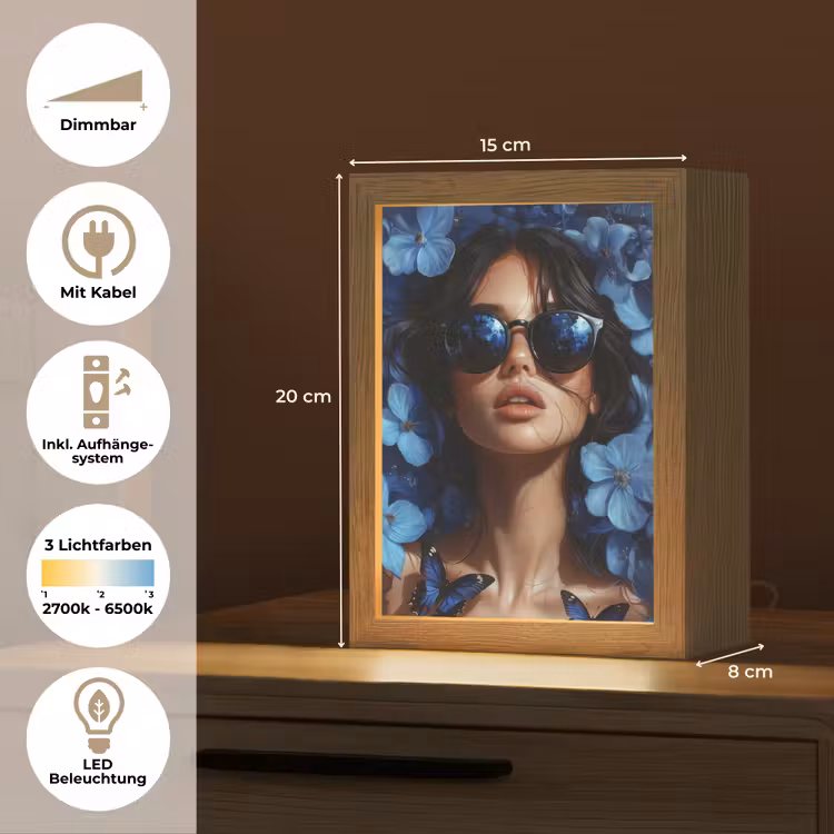 Vrouw - Blauw - Bloemen - Vlinders - Natuur Light Box met kabel (Tafellamp) klein -USP_DE