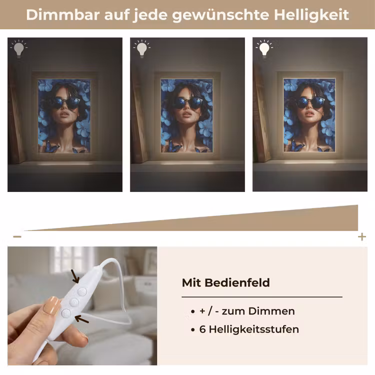 Vrouw - Blauw - Bloemen - Vlinders - Natuur Light Box met kabel (Tafellamp) klein -USP_dimbaarDE