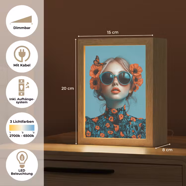 Vrouw - Blauw - Vlinder - Bloemen - Aesthetic Light Box met kabel (Tafellamp) klein -USP_DE