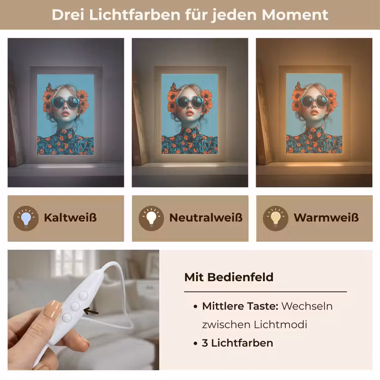 Vrouw - Blauw - Vlinder - Bloemen - Aesthetic Light Box met kabel (Tafellamp) klein -USP_lichtkleurDE