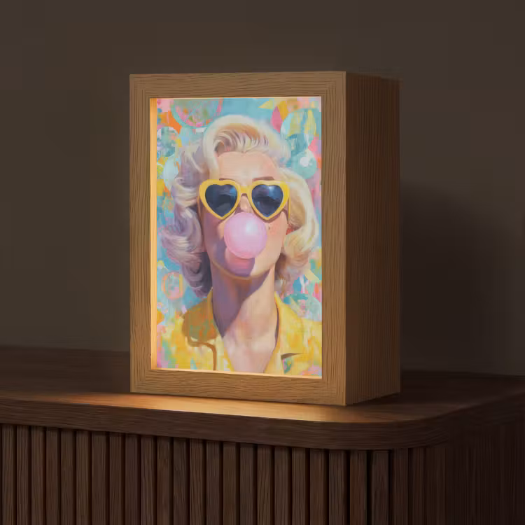Vrouw - Blond - Roze kauwgom - Kleurrijk - Pastel Light Box met kabel (Tafellamp) klein -z3d_website