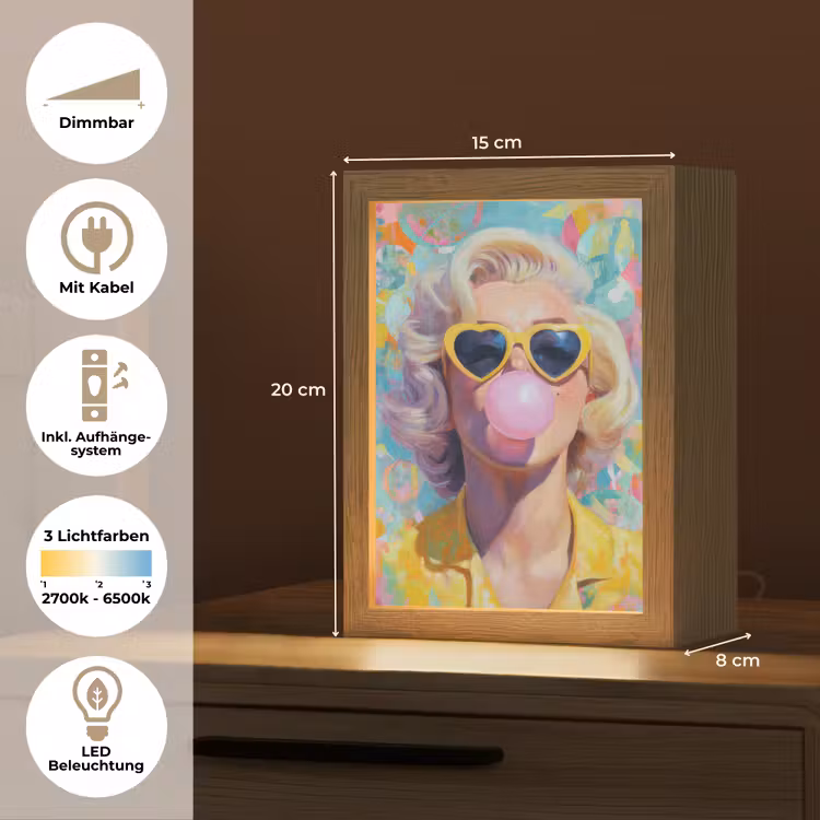 Vrouw - Blond - Roze kauwgom - Kleurrijk - Pastel Light Box met kabel (Tafellamp) klein -USP_DE