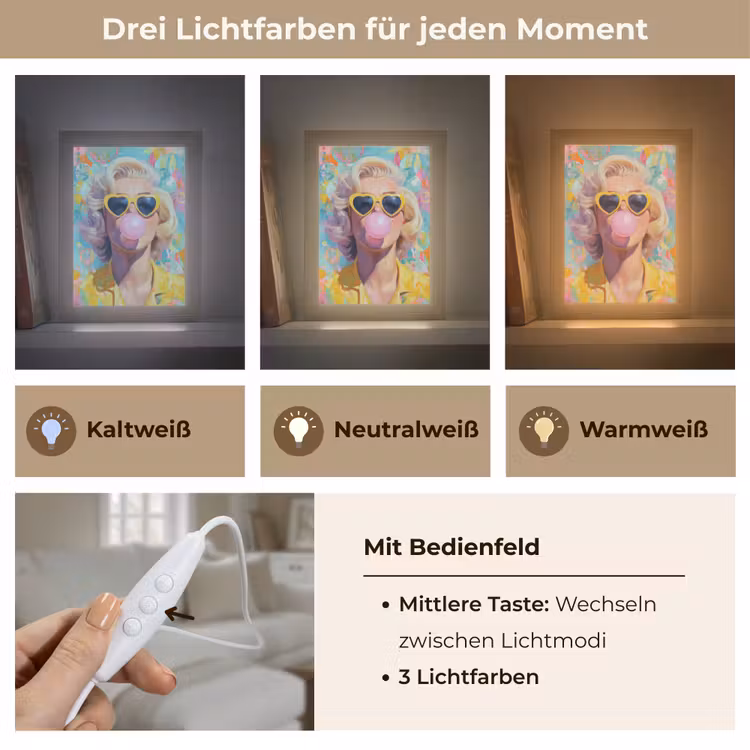 Vrouw - Blond - Roze kauwgom - Kleurrijk - Pastel Light Box met kabel (Tafellamp) klein -USP_lichtkleurDE