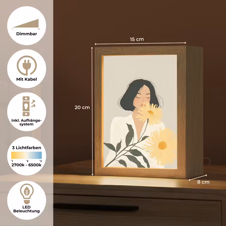 Vrouw - Bloem - Geel - Minimalistisch Light Box met kabel (Tafellamp) klein -USP_DE