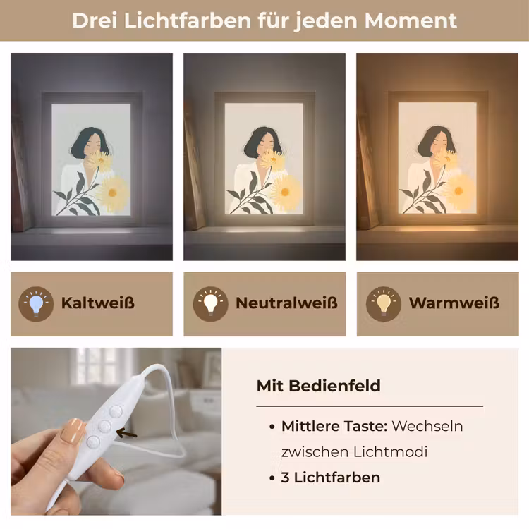 Vrouw - Bloem - Geel - Minimalistisch Light Box met kabel (Tafellamp) klein -USP_lichtkleurDE